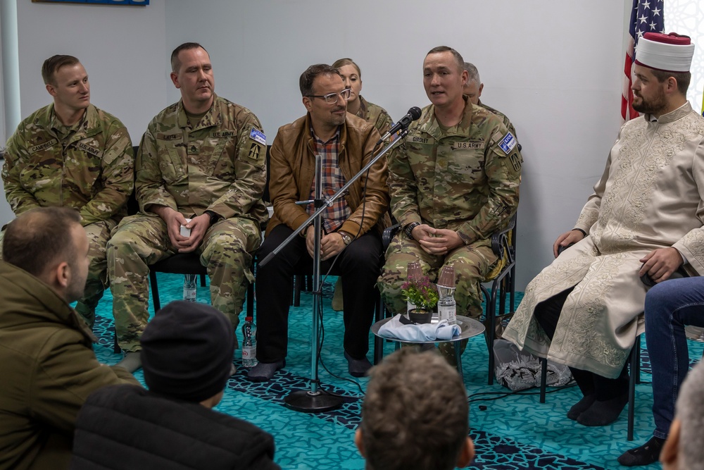 Army Chaplain speaks at a mosque in Pristina, Kosovo