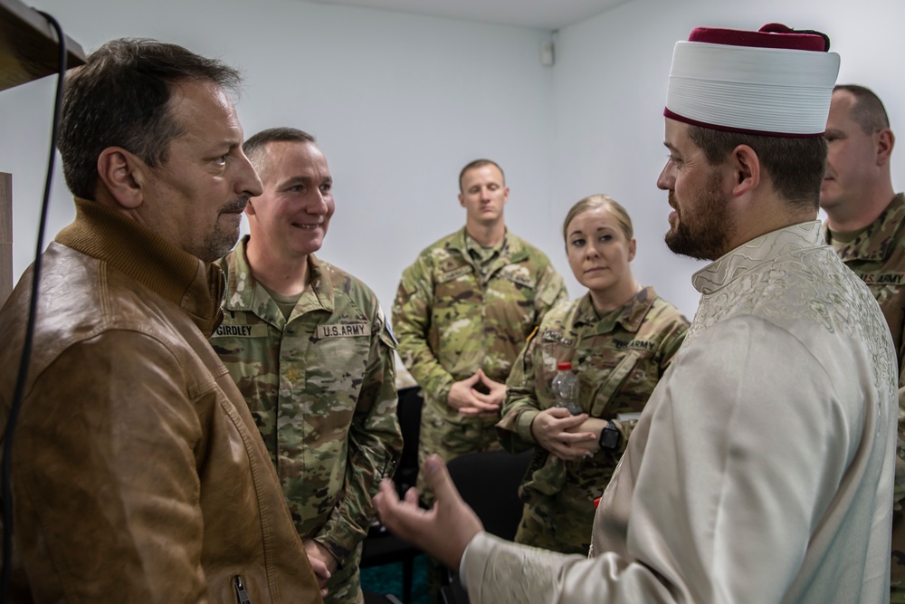 Army Chaplain speaks at a mosque in Pristina, Kosovo