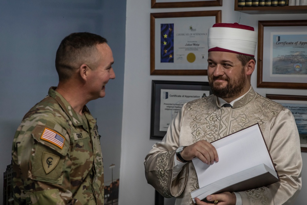 Army Chaplain speaks at a mosque in Pristina, Kosovo