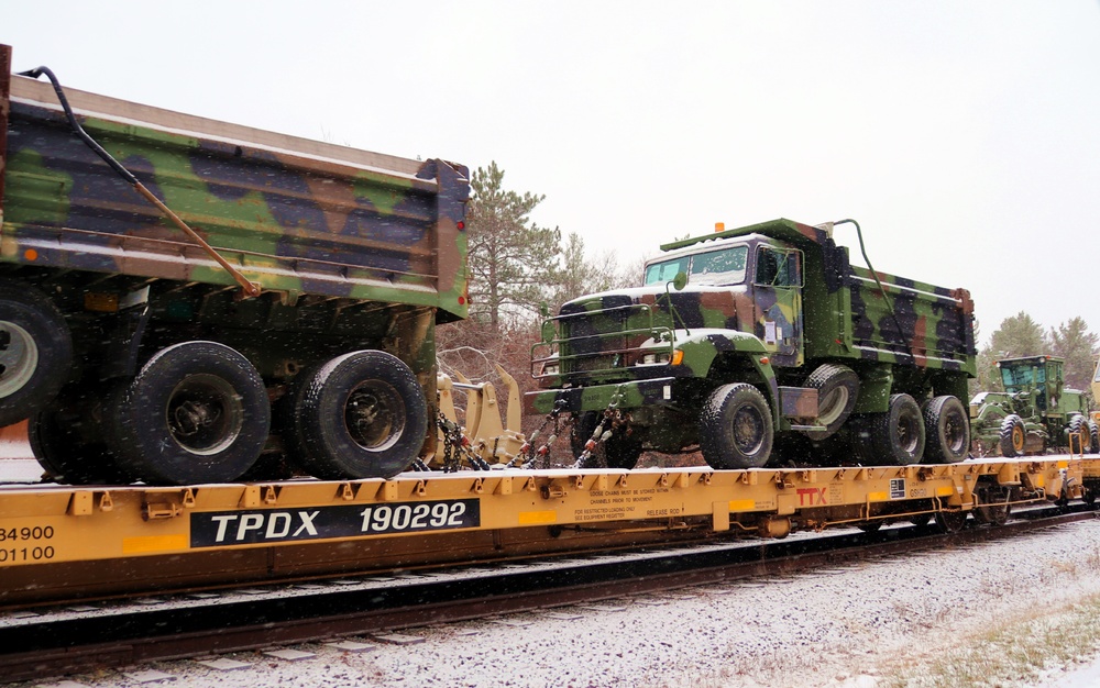 411th Engineer Company equipment deployment by rail movement at Fort McCoy