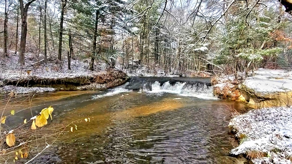 Snowy day at Fort McCoy's Trout Falls in Pine View Recreation Area