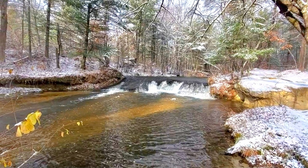 Snowy day at Fort McCoy's Trout Falls in Pine View Recreation Area