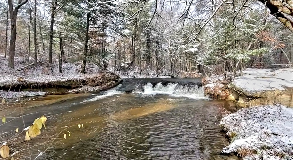 Snowy day at Fort McCoy's Trout Falls in Pine View Recreation Area