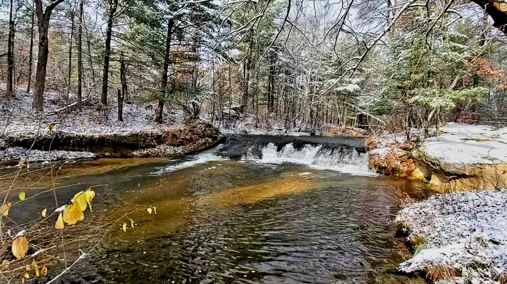 Snowy day at Fort McCoy's Trout Falls in Pine View Recreation Area
