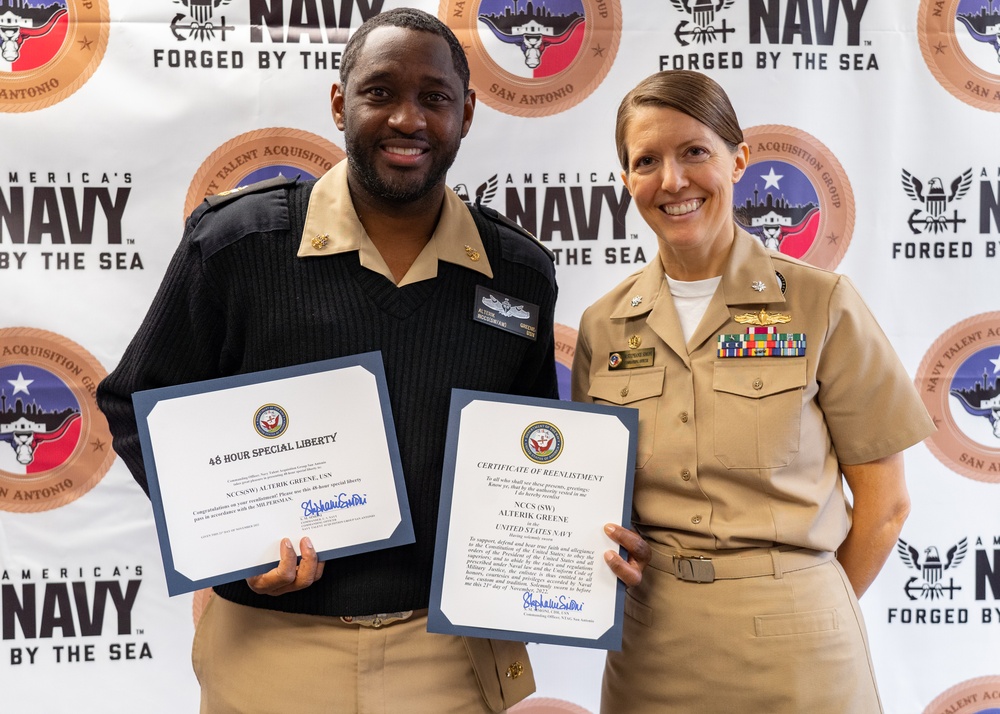 Newark, New Jersey Native, and New NTAG San Antonio’s Chief Recruiter Reenlists into the United States Navy