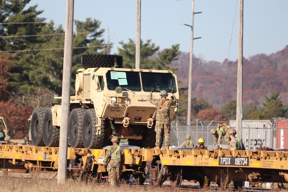 411th Engineer Company equipment deployment by rail movement at Fort McCoy