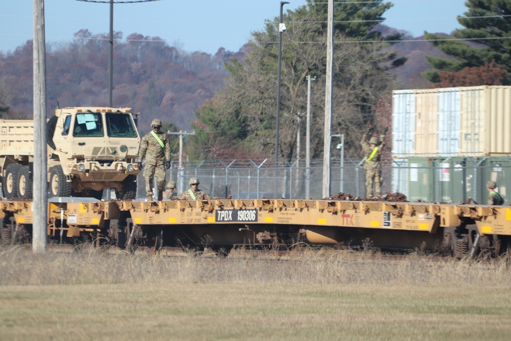 411th Engineer Company equipment deployment by rail movement at Fort McCoy