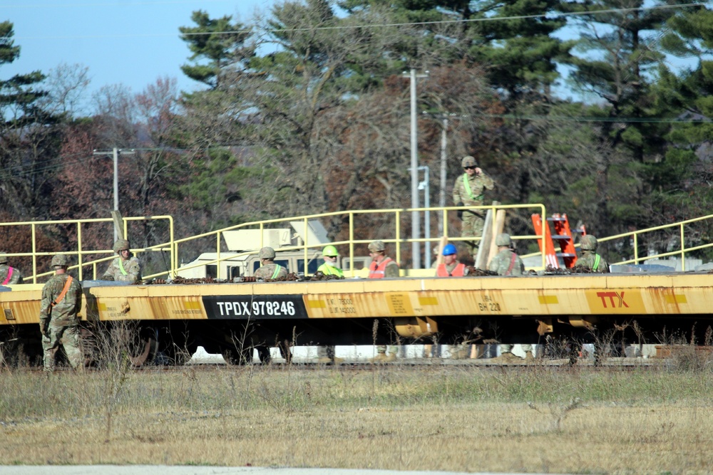 411th Engineer Company equipment deployment by rail movement at Fort McCoy