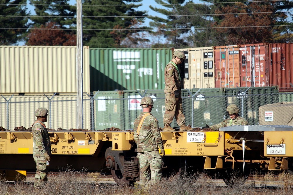 411th Engineer Company equipment deployment by rail movement at Fort McCoy