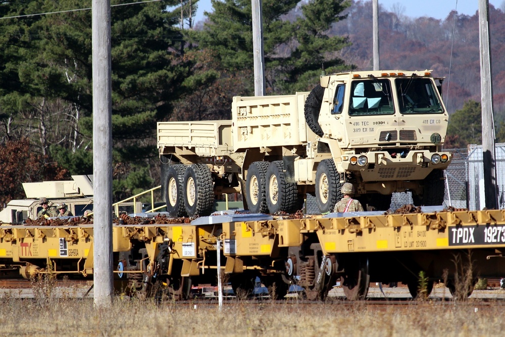 411th Engineer Company equipment deployment by rail movement at Fort McCoy