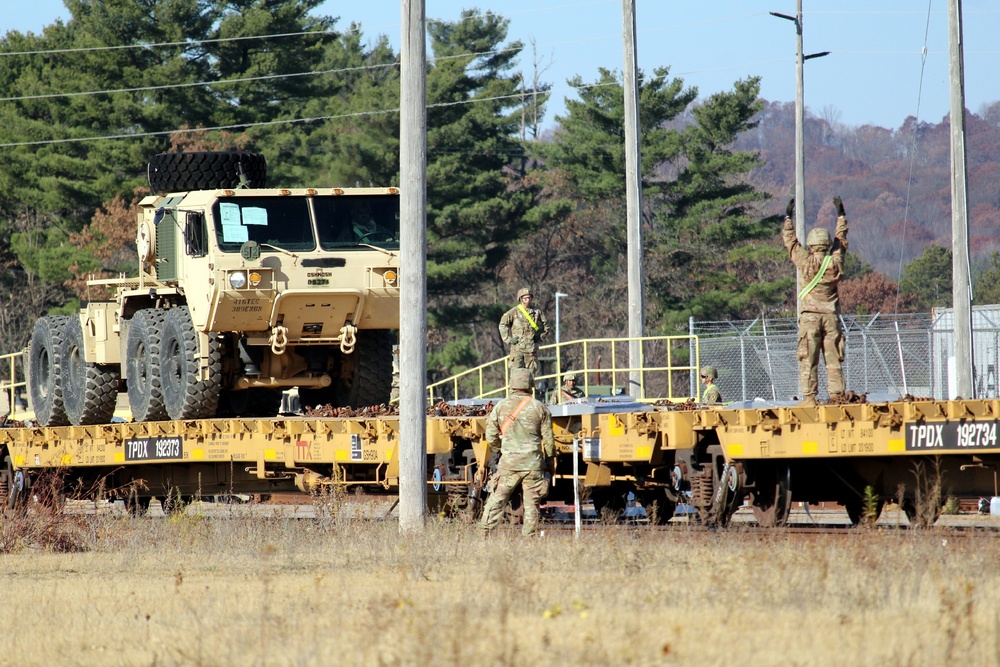 411th Engineer Company equipment deployment by rail movement at Fort McCoy