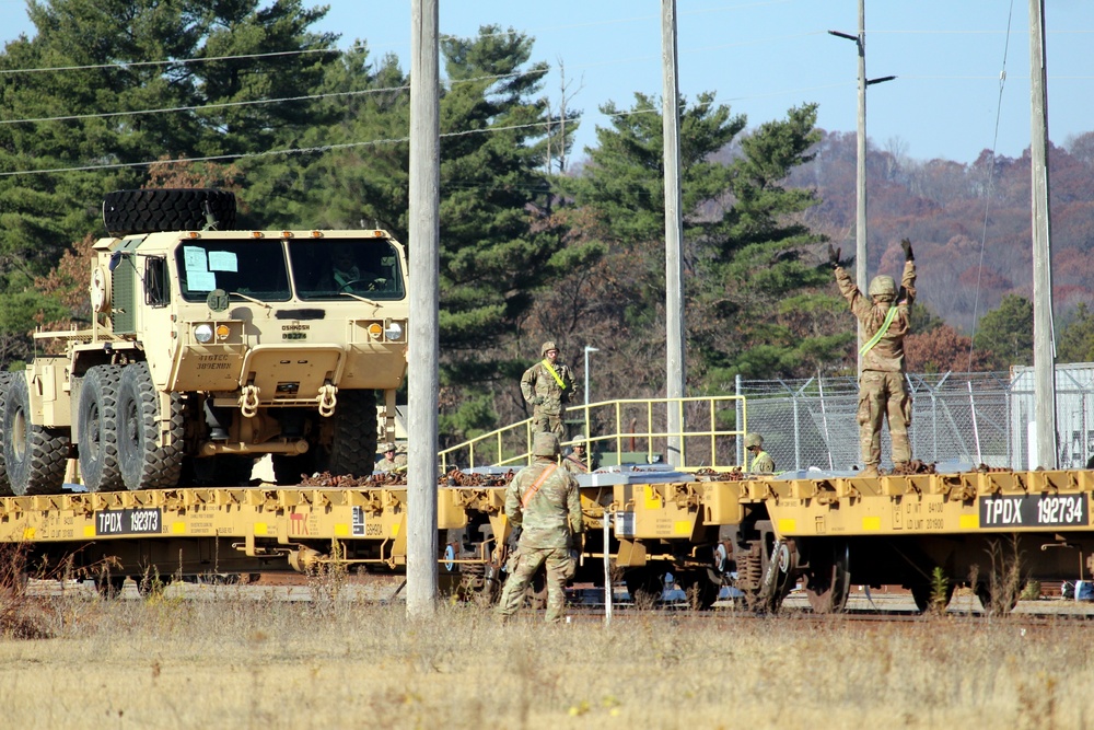 411th Engineer Company equipment deployment by rail movement at Fort McCoy