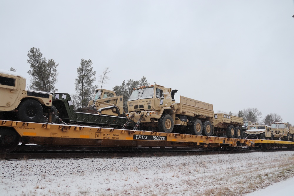 411th Engineer Company equipment deployment by rail movement at Fort McCoy