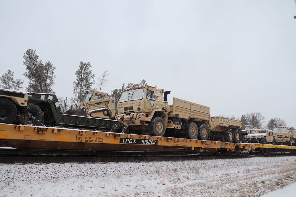 411th Engineer Company equipment deployment by rail movement at Fort McCoy