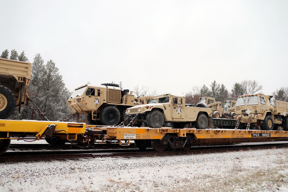 411th Engineer Company equipment deployment by rail movement at Fort McCoy