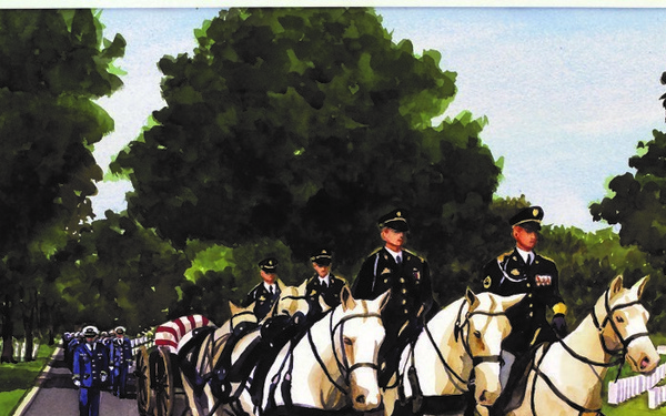 US Coast Guard Art Program 2004 Collection, Od ID # 200439, "Funeral procession:  Lt. Jack Rittichier," Margaret Graham Kranking (37 of 39)