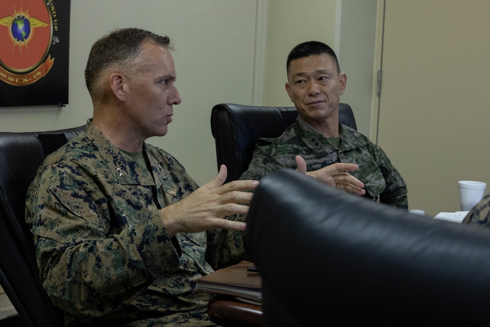 U.S. Marines of Marine Air Control Group 18 meet with Marines of Republic of Korea