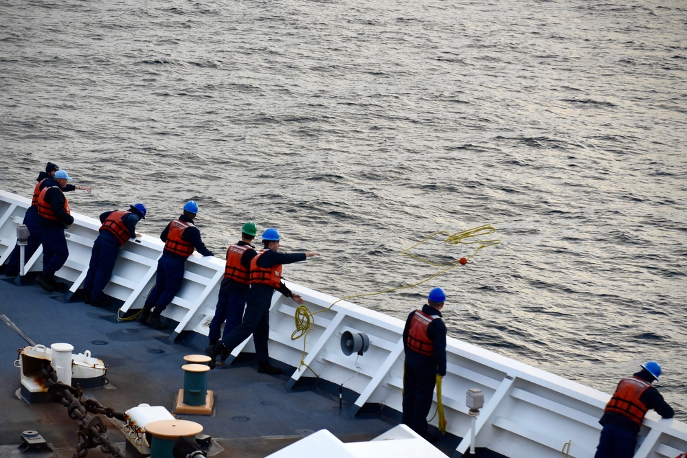 USCGC Hamilton conducts man overboard training while operating in the Baltic Sea