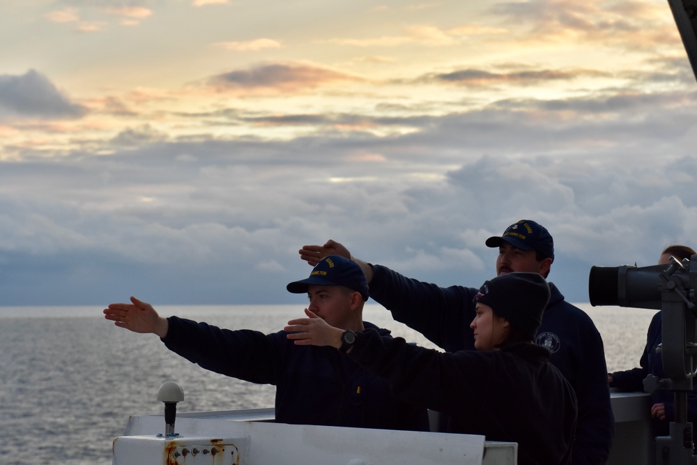 USCGC Hamilton conducts man overboard training while operating in the Baltic Sea