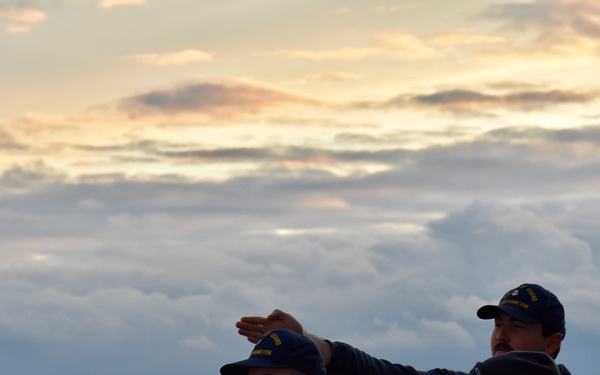USCGC Hamilton conducts man overboard training while operating in the Baltic Sea