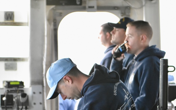 USCGC Hamilton conducts man overboard training while operating in the Baltic Sea