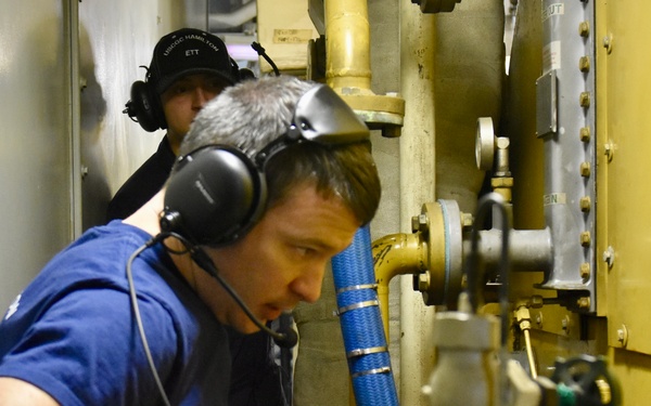 USCGC Hamilton conducts basic engineering casualty control exercises while operating in the Baltic Sea