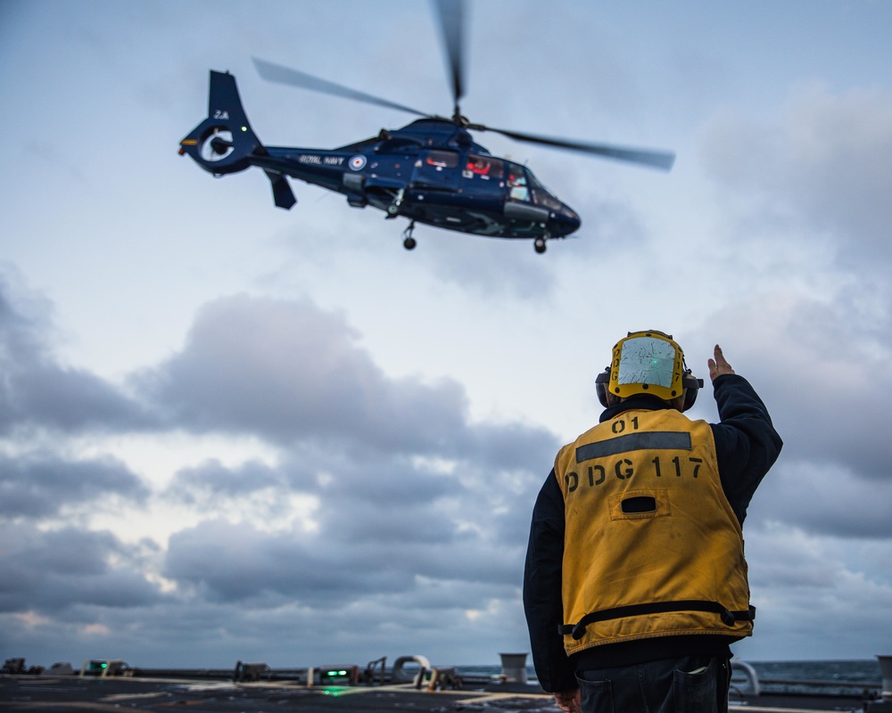 USS Paul Ignatius (DDG 117) Conducts Flight Ops with British Royal Navy Dauphin Helicopter