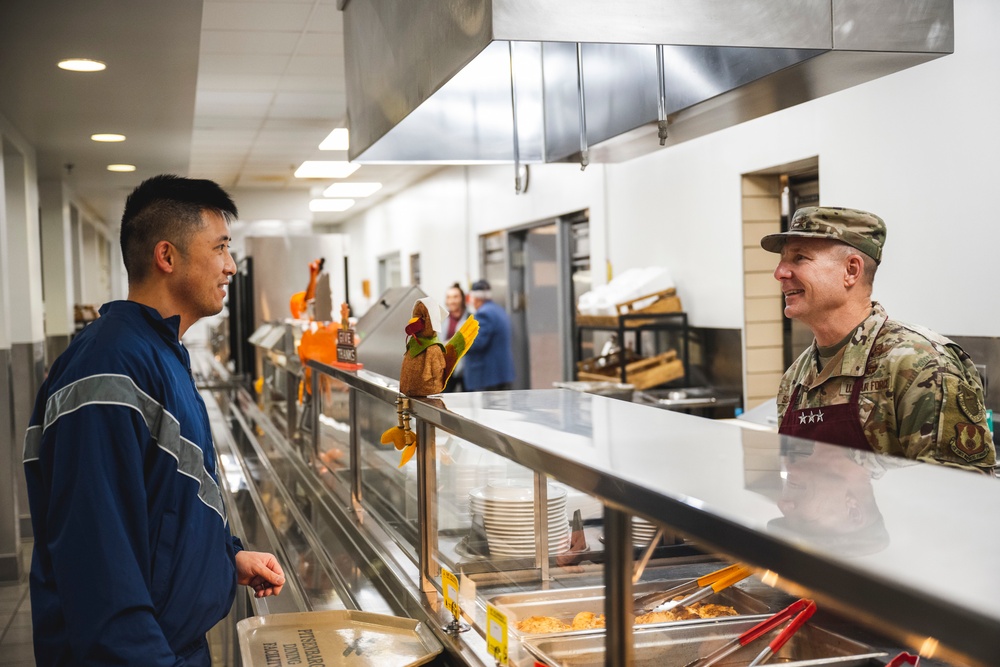 Leadership serving Thanksgiving at DFAC