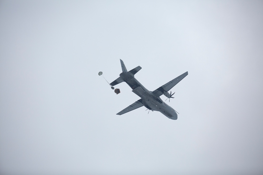 U.S. Marines with Combat Logistics 6 Conduct an Aerial Delivery with Finnish KASA 295 Aircraft