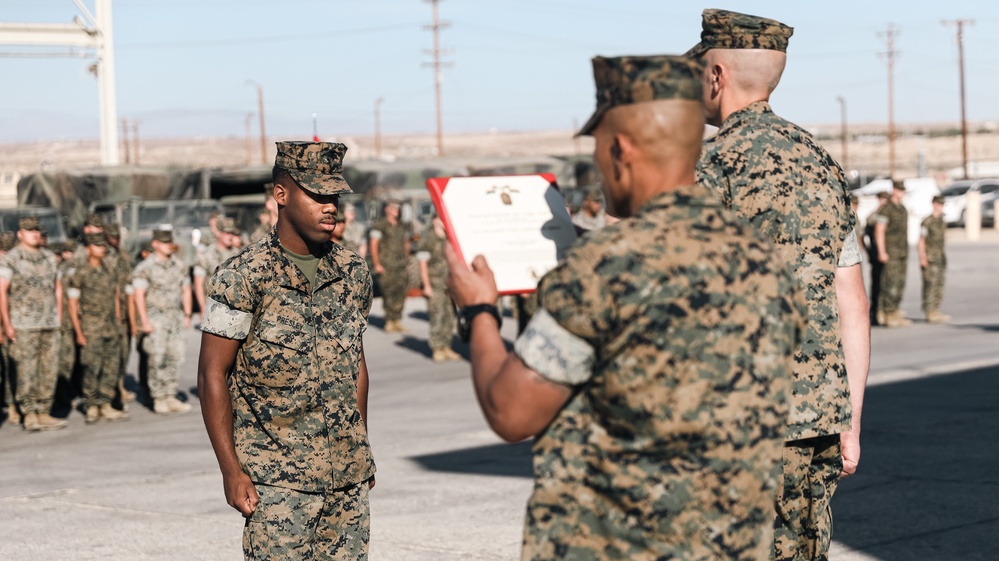 Cannoneer stationed at MCAGCC awarded for saving people involved in a vehicle rollover