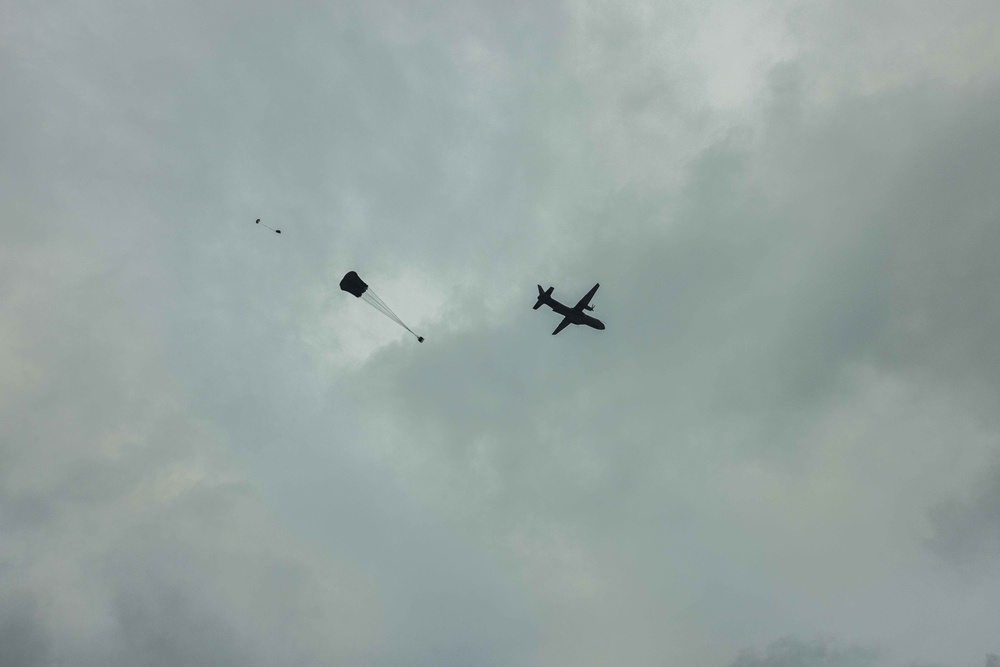 U.S. Marines with Combat Logistics 6 Conduct an Aerial Delivery with Finnish KASA 295 Aircraft