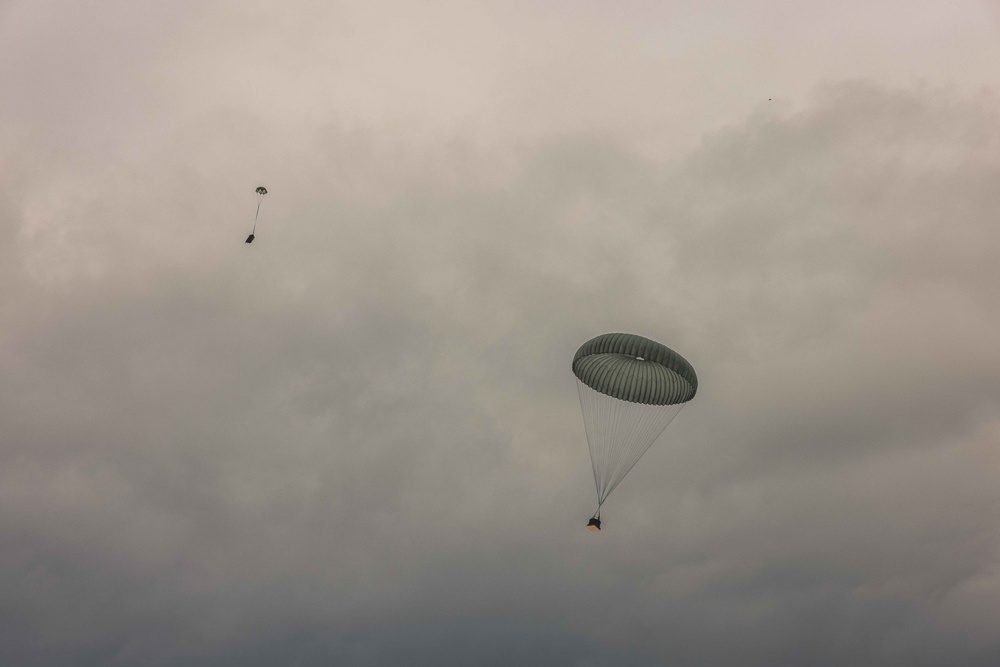 U.S. Marines with Combat Logistics 6 Conduct an Aerial Delivery with Finnish KASA 295 Aircraft