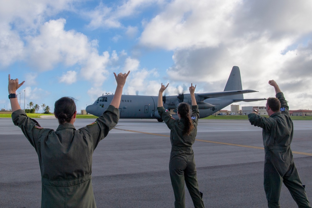 A Republic of Korea Air Force C-130H Hercules arrives at Andersen AFB