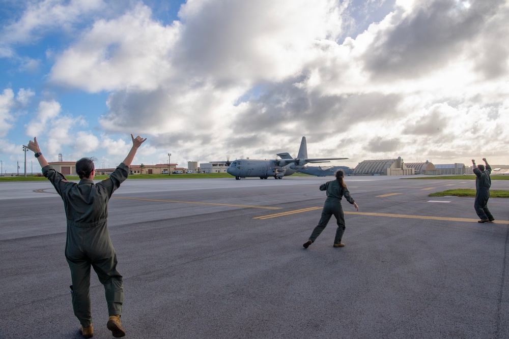 A Republic of Korea Air Force C-130H Hercules arrives at Andersen AFB