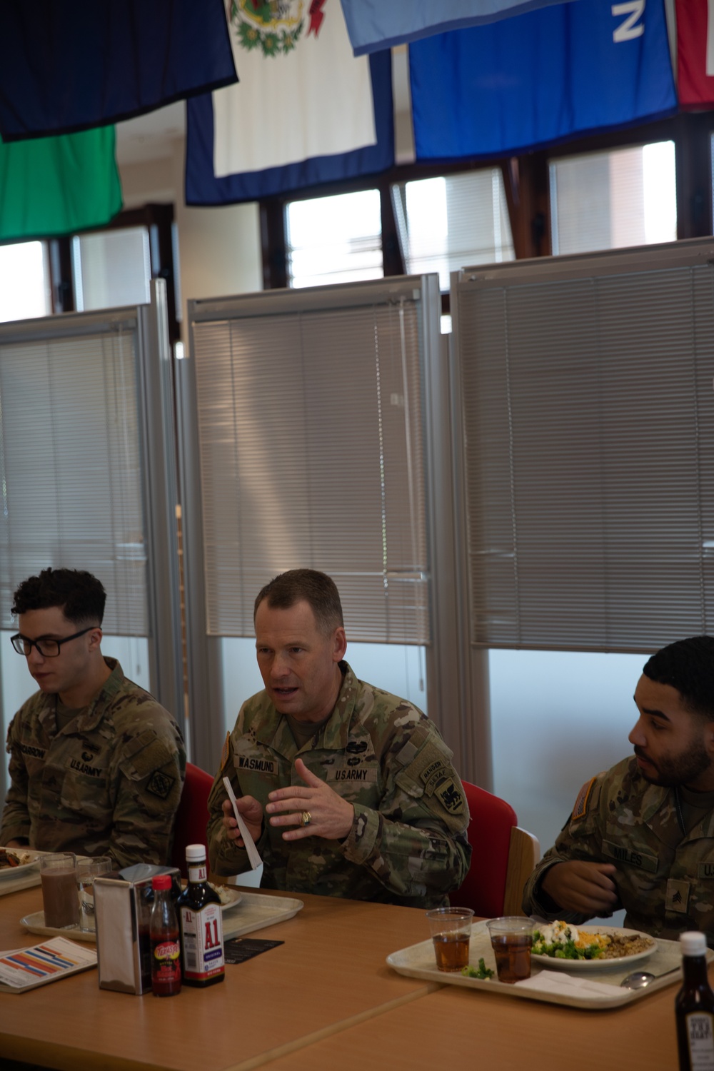 Maj. Gen. Todd R. Wasmund answers questions during the junior NCO lunch