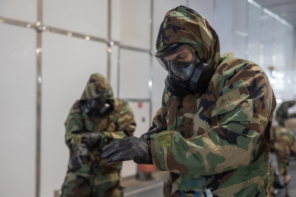 II MEF Marines aboard the USNS Trenton CBRN Classes