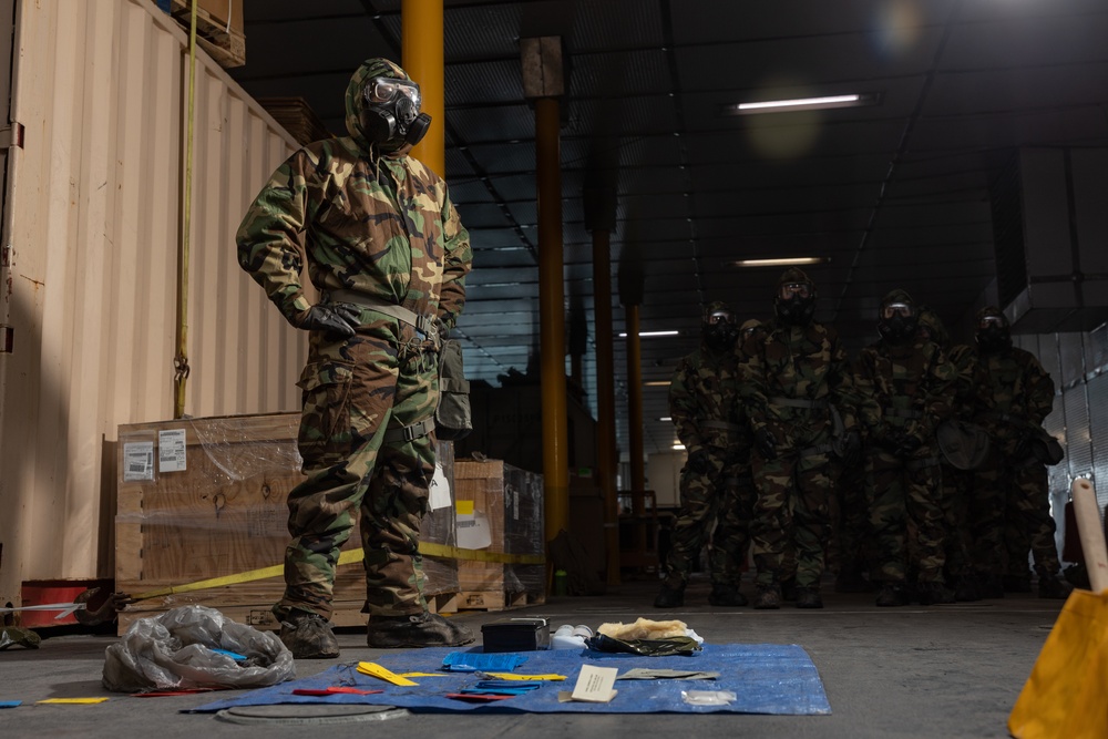 II Marine Expeditionary Force Marines Conduct CBRN Training on USNS Trenton