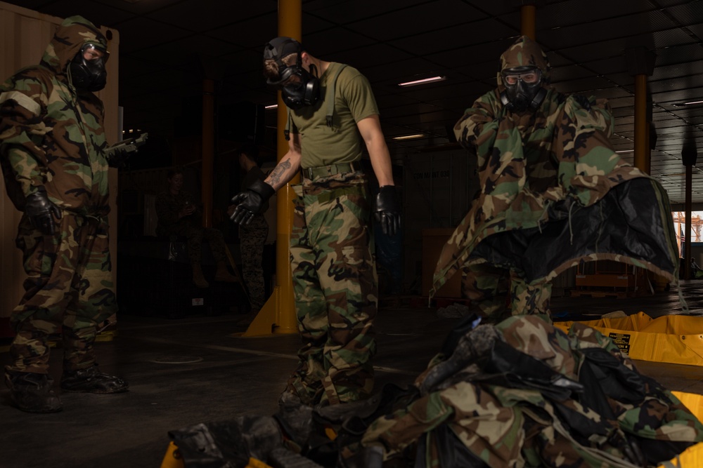 II Marine Expeditionary Force Marines Conduct CBRN Training on USNS Trenton