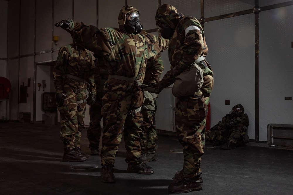 II Marine Expeditionary Force Marines Conduct CBRN Training on USNS Trenton