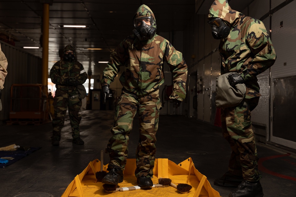 II Marine Expeditionary Force Marines Conduct CBRN Training on USNS Trenton