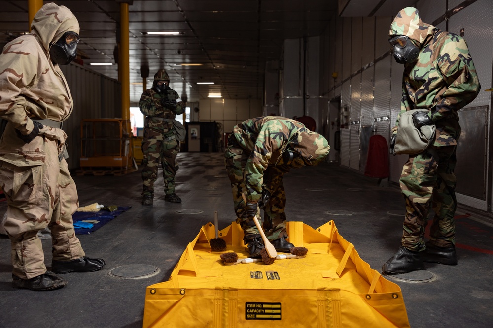 II Marine Expeditionary Force Marines Conduct CBRN Training on USNS Trenton