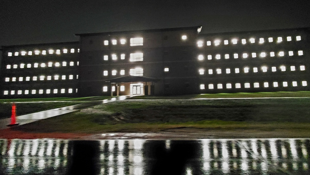 New barracks at night at Fort McCoy