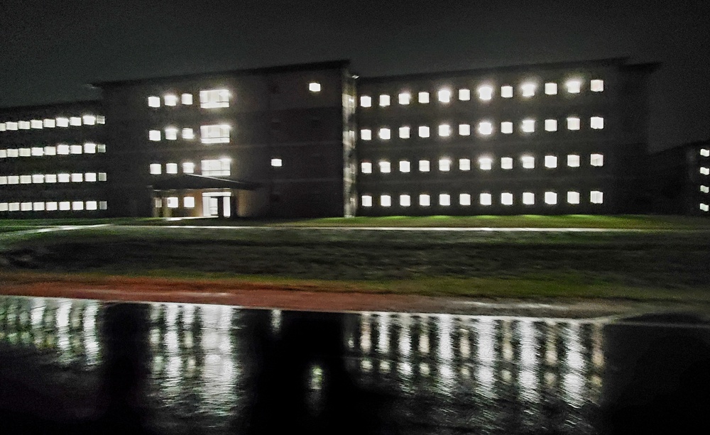 New barracks at night at Fort McCoy