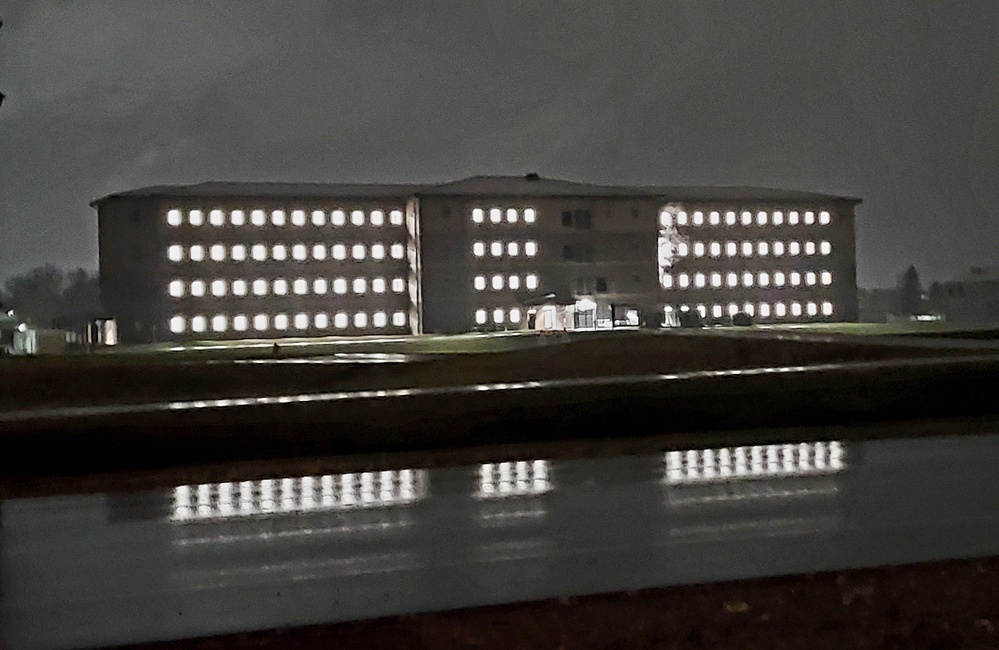 New barracks at night at Fort McCoy