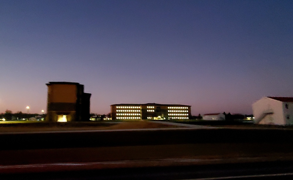 New barracks at night at Fort McCoy