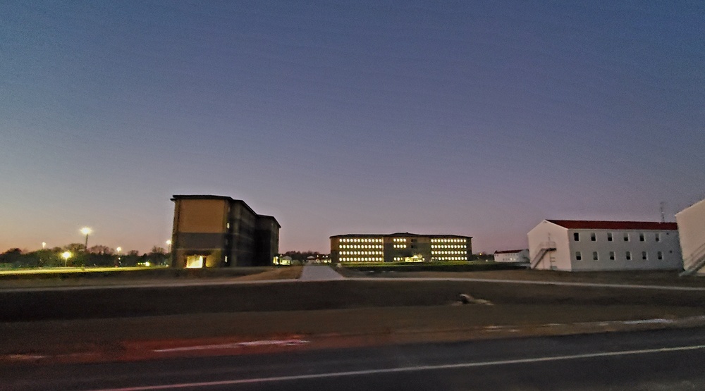 New barracks at night at Fort McCoy