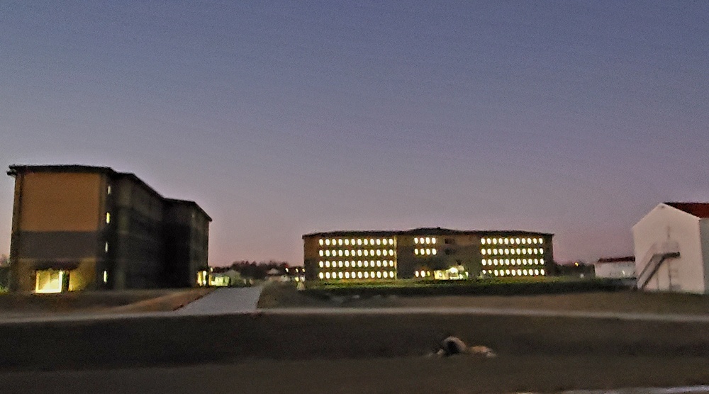 New barracks at night at Fort McCoy