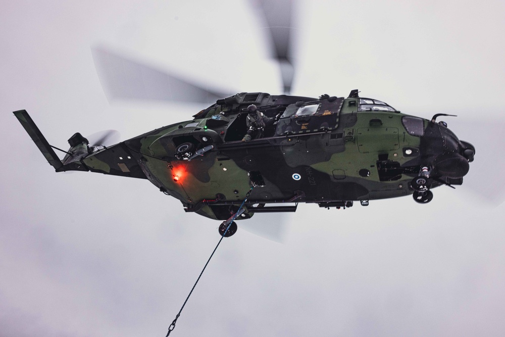 U.S. Marines with Combat Logistics 6 Conduct an Helicopter Lift with Finnish NH90 Aircraft