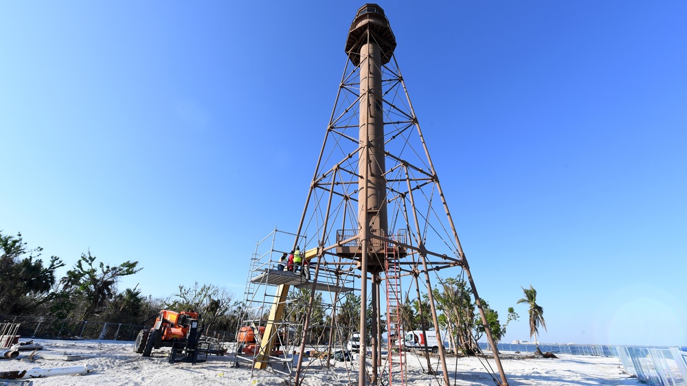 Crews Work to Repair the Sanibel Lighthouse Damaged by Hurricane Ian