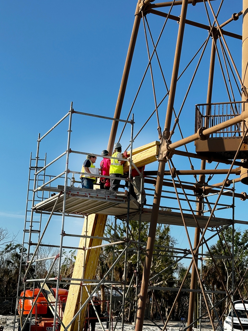 Crews Work to Repair the Sanibel Lighthouse Damaged by Hurricane Ian